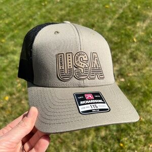 New Richardson 115 Trucker Hat-Olive Green with USA patch
